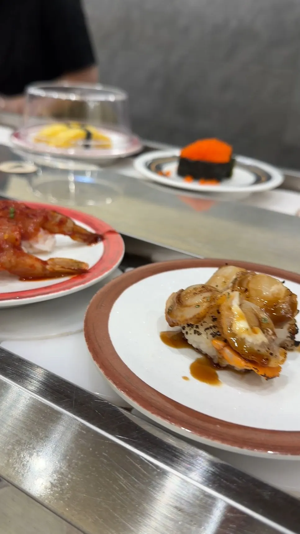Popular sushi rising up along the belt