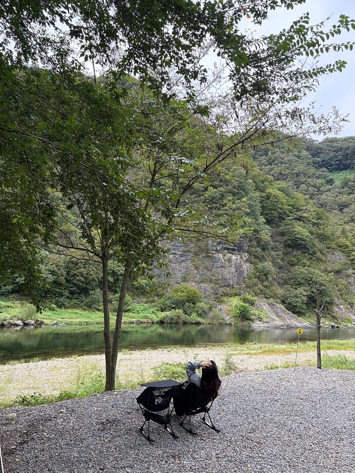 Camping site scenery with a Pyeongchang River view at Maru Pension Camping Site, Yeongwol