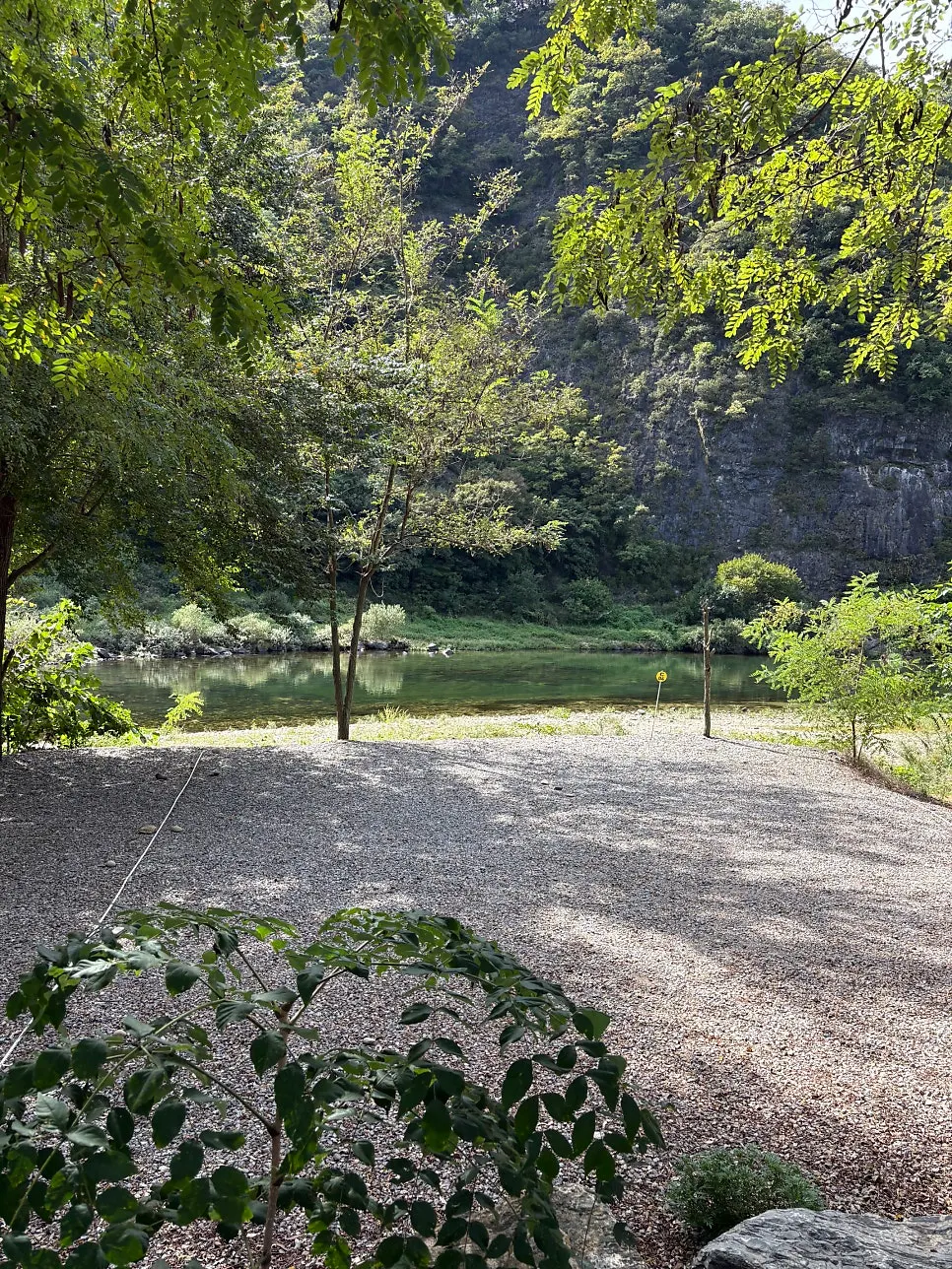 Riverside scenery at a Yeongwol campground in September