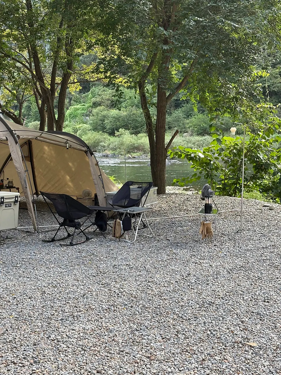 Campsite view overlooking the Pyeongchang River