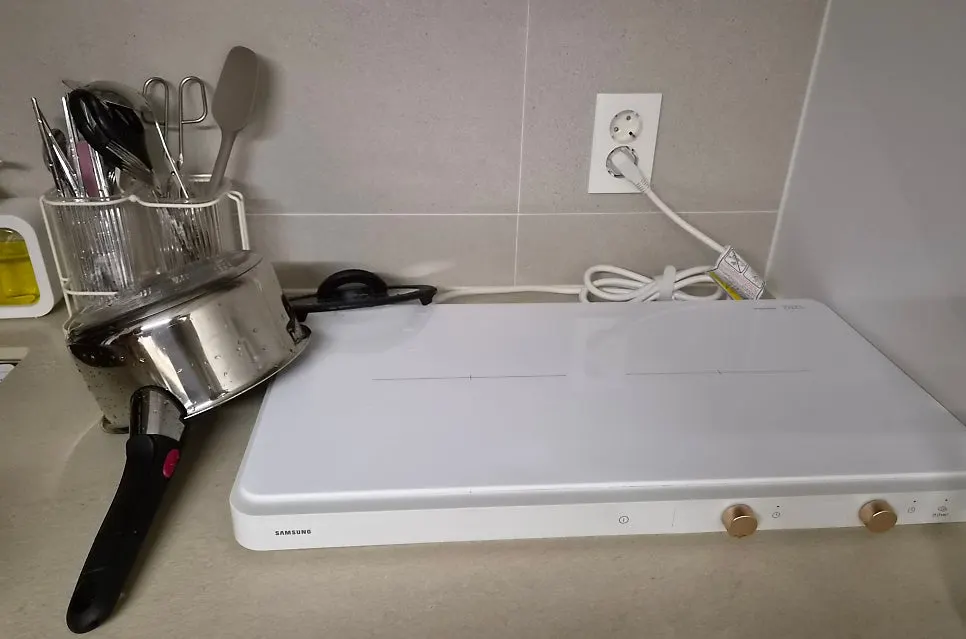 Two-burner induction cooktop and microwave in the room kitchen