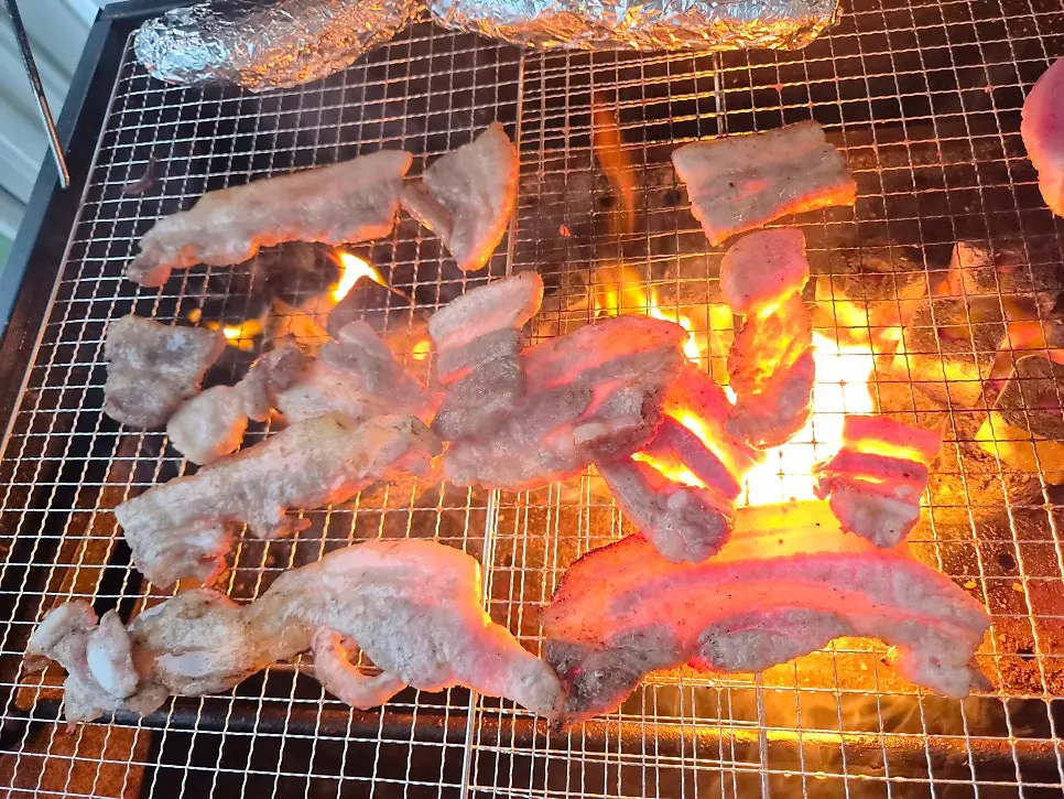 Samgyeopsal barbecue placed on the grill