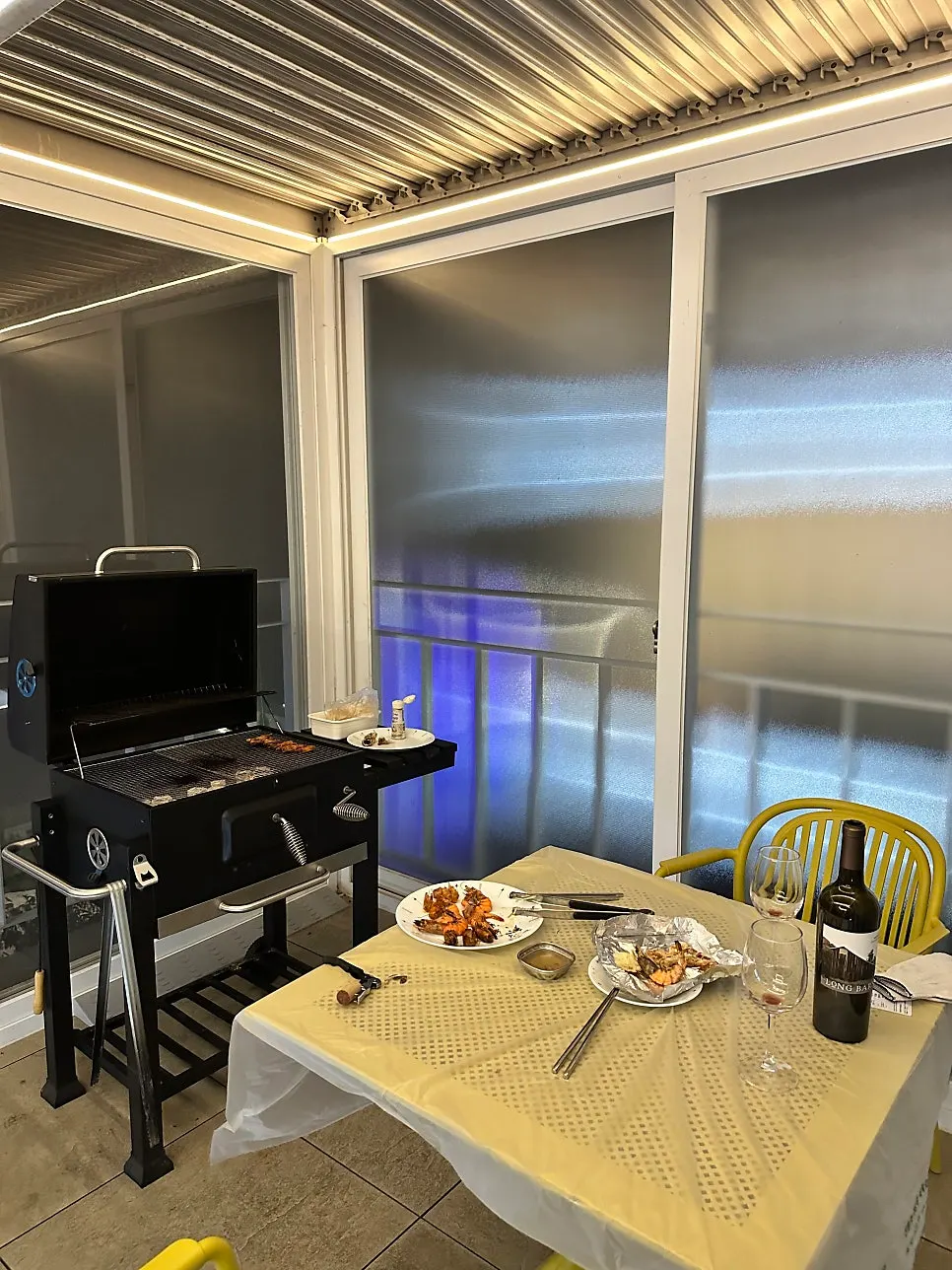 Meat and shrimp grilling on the barbecue