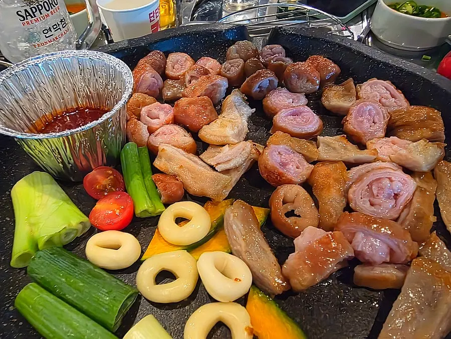 대파와 단호박을 곁들여 구운 막창