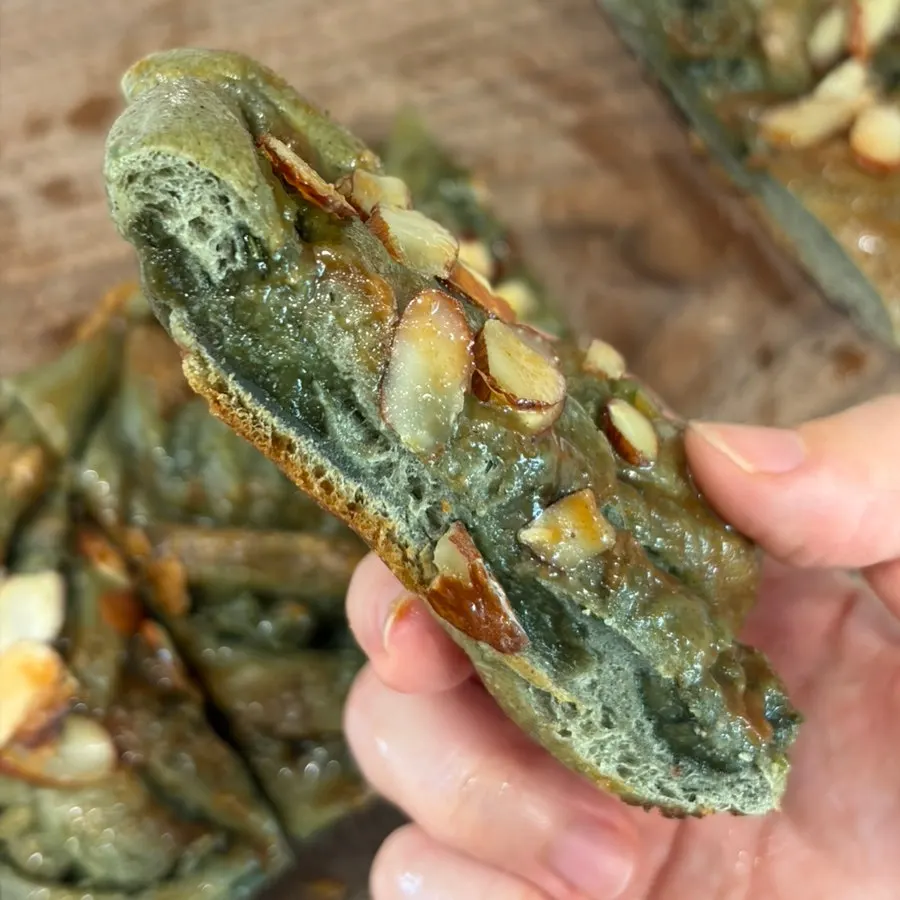Mugwort Rice Cake bread with soybean powder and almonds