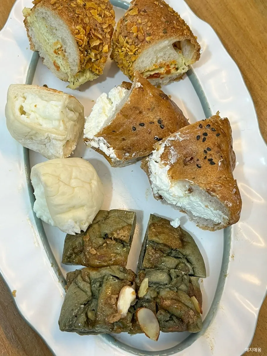 Takeaway breads cut up for eating