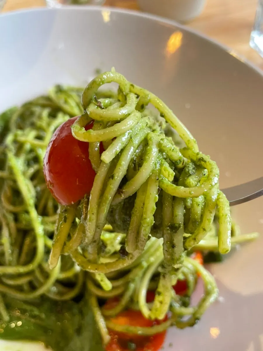 Fresh basil pesto oil pasta