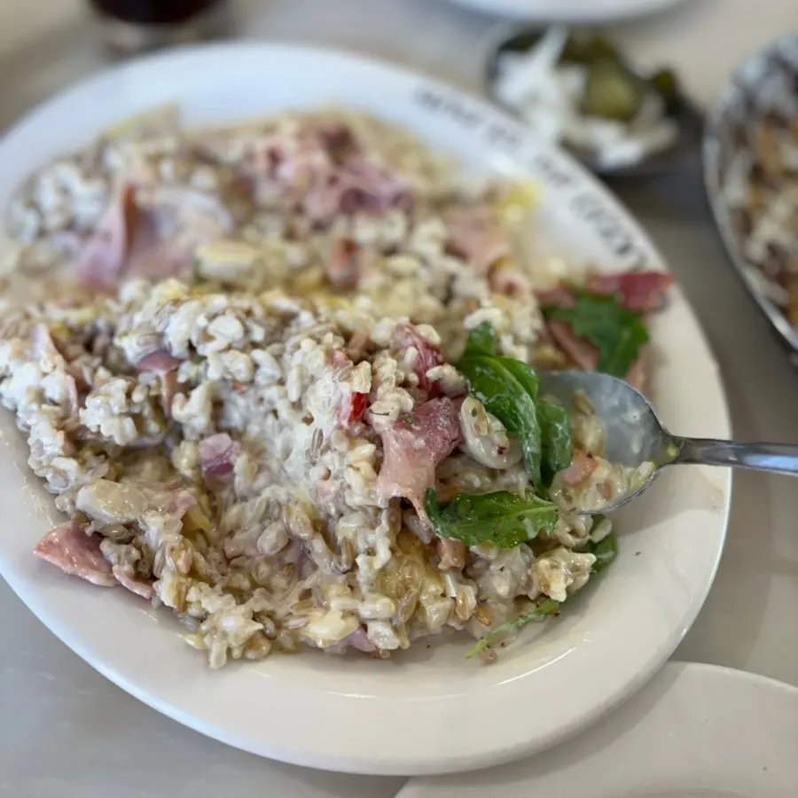 Close-up of risotto coated in cream sauce