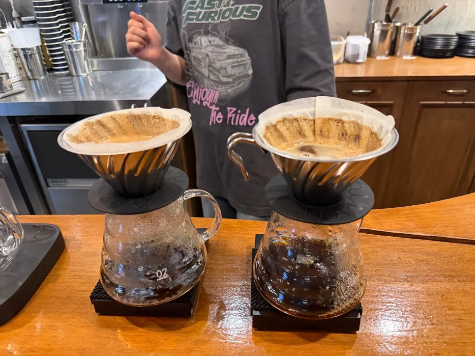 Drip coffee and café table scene