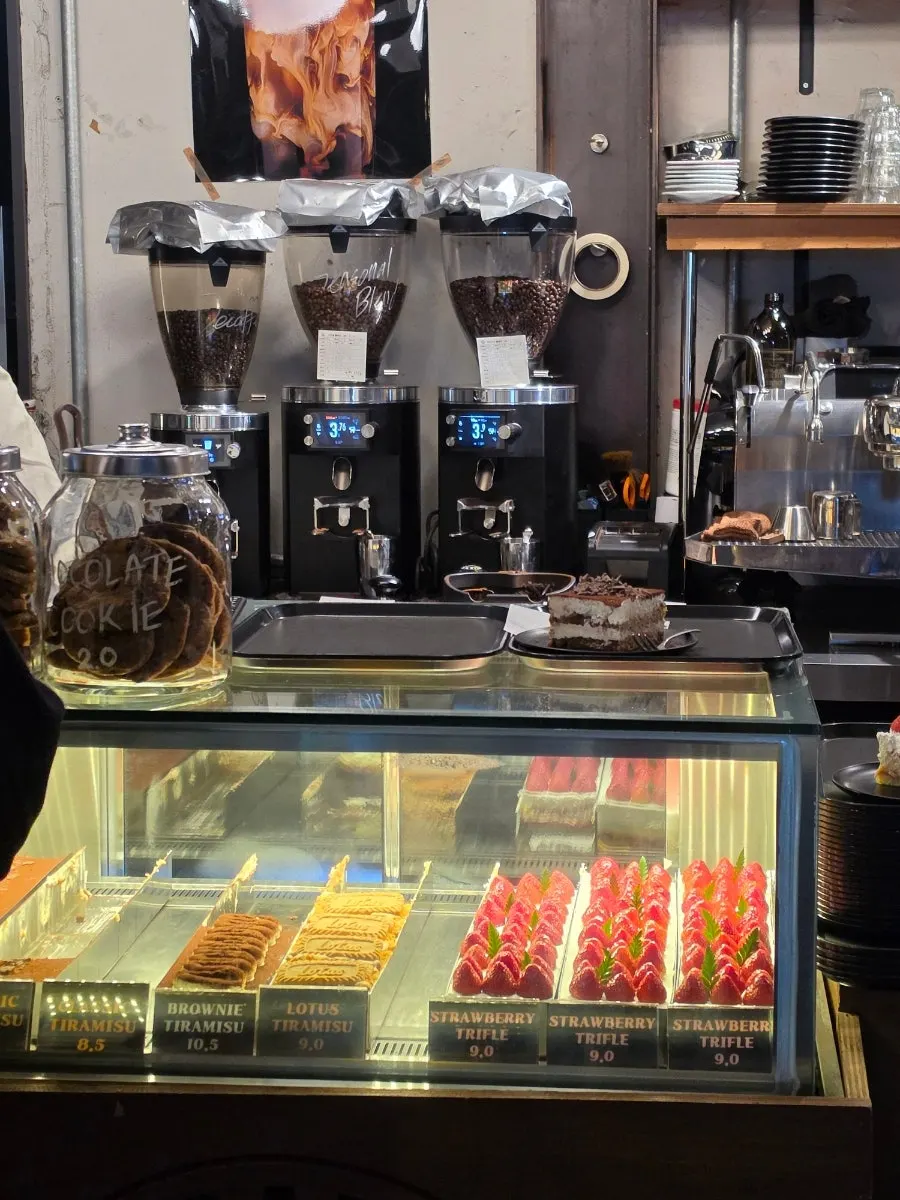 First-floor bar table where you can watch coffee being made
