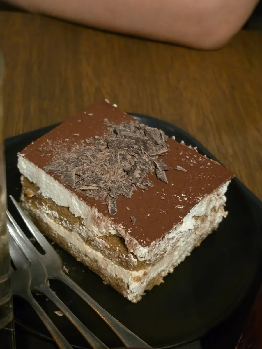 Coffee and tiramisu set on the table