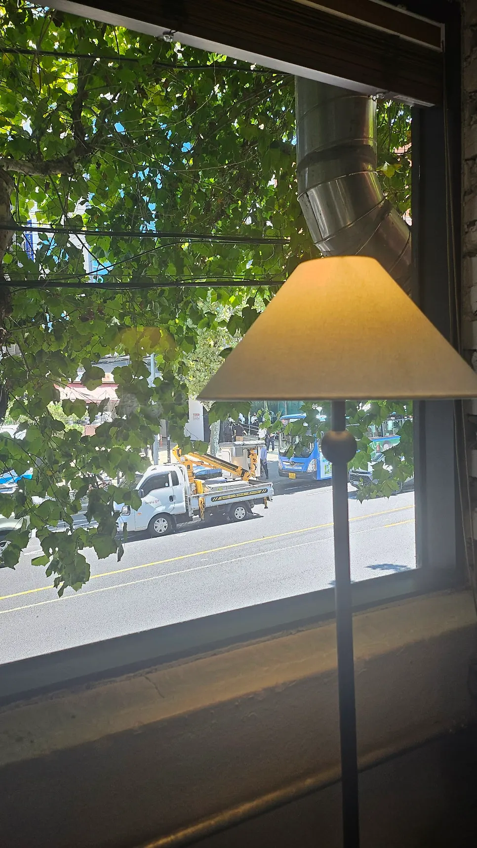 Round two-person table seats on the 2nd floor