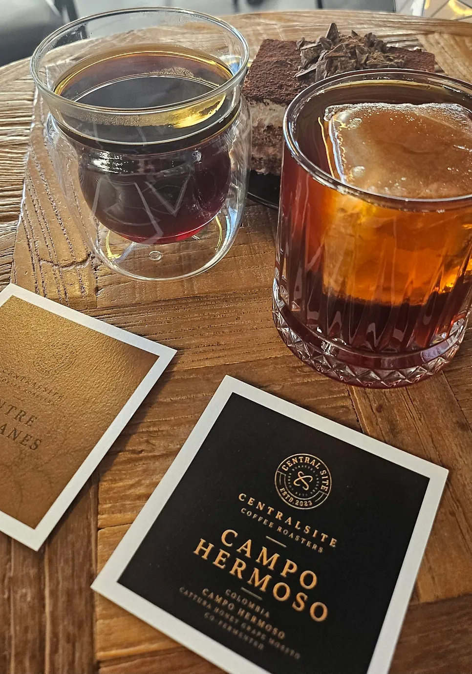 Iced Colombia Campo Hermoso brew with a large ice cube