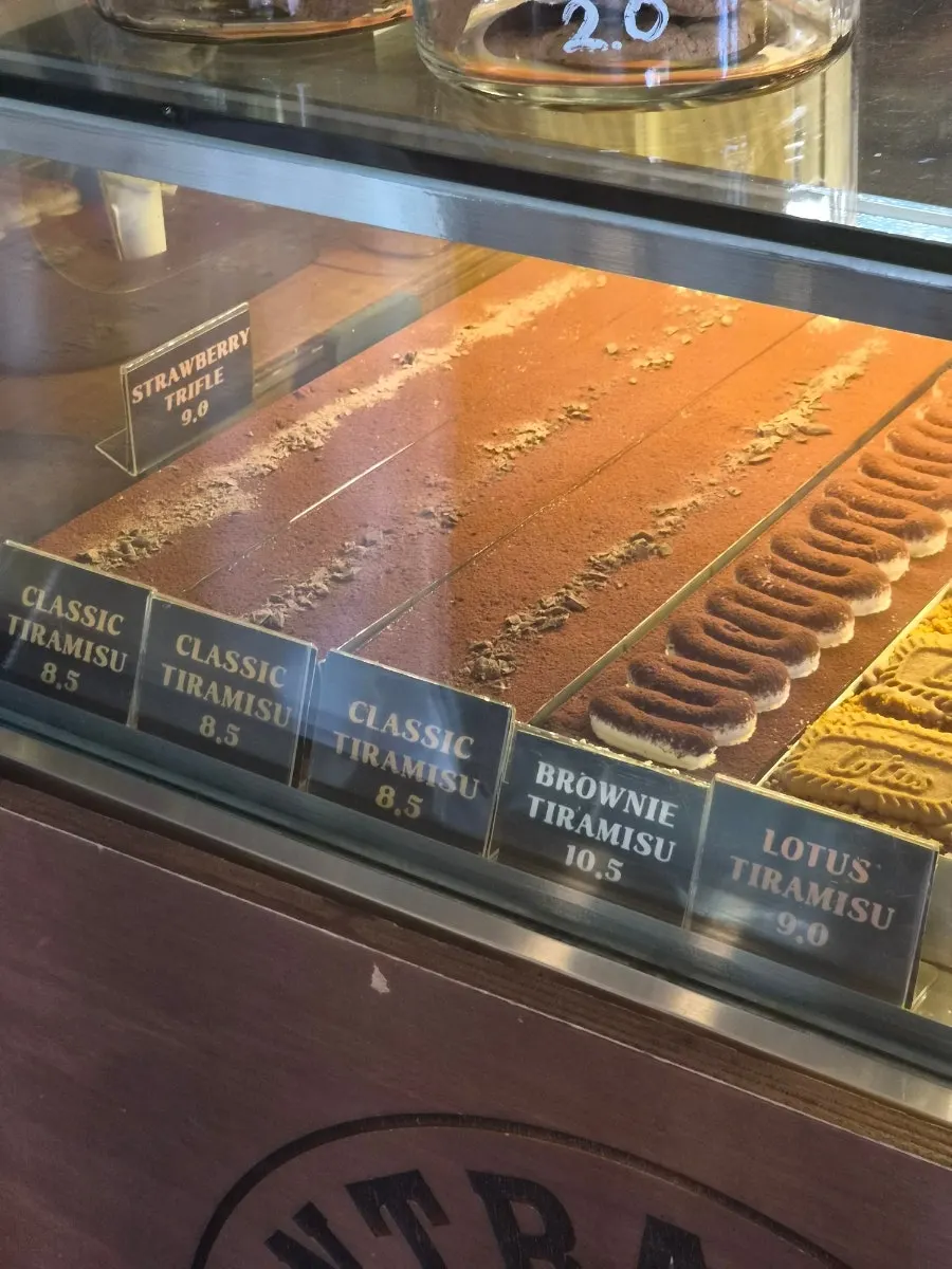 Desserts displayed in the showcase