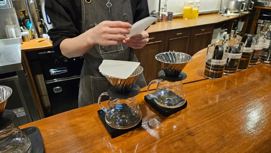 Brewing drip coffee menu listing at ₩12,000