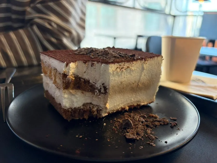 Classic tiramisu topped with chocolate chips