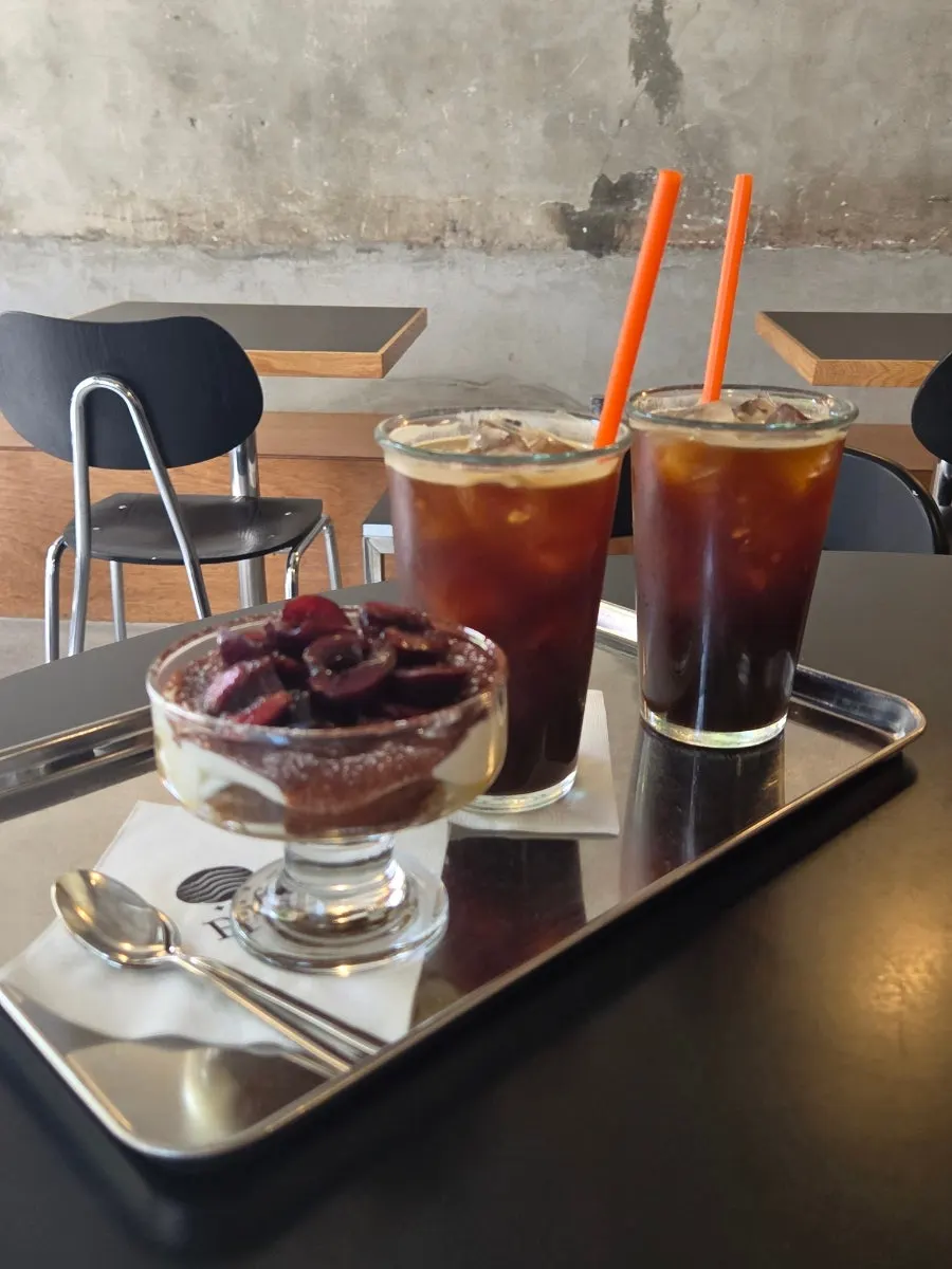 Cherry tiramisu and coffee order