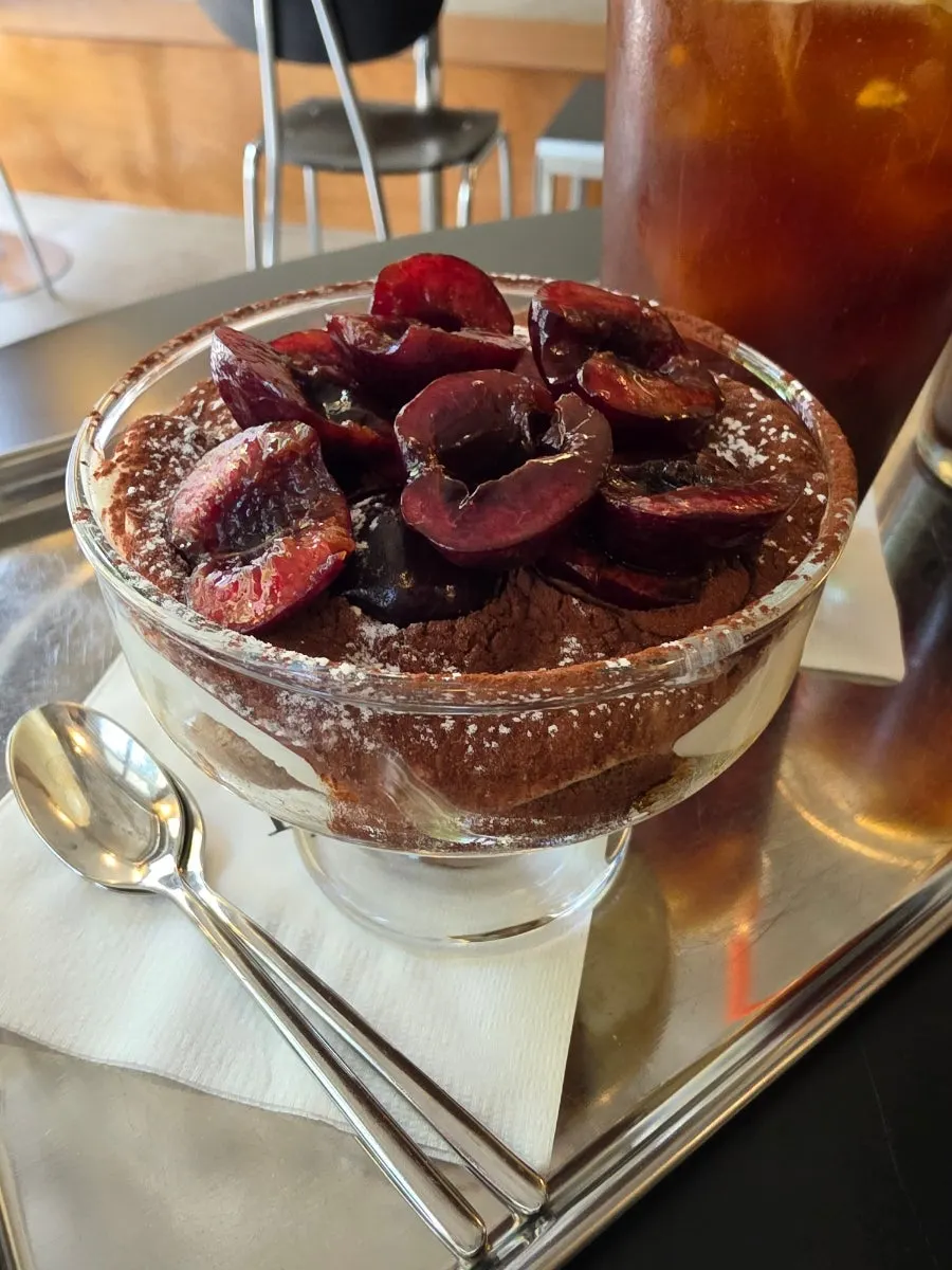 Americano and cherry tiramisu