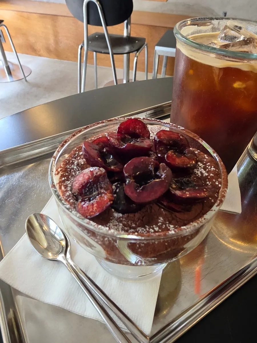 Plated cherry tiramisu
