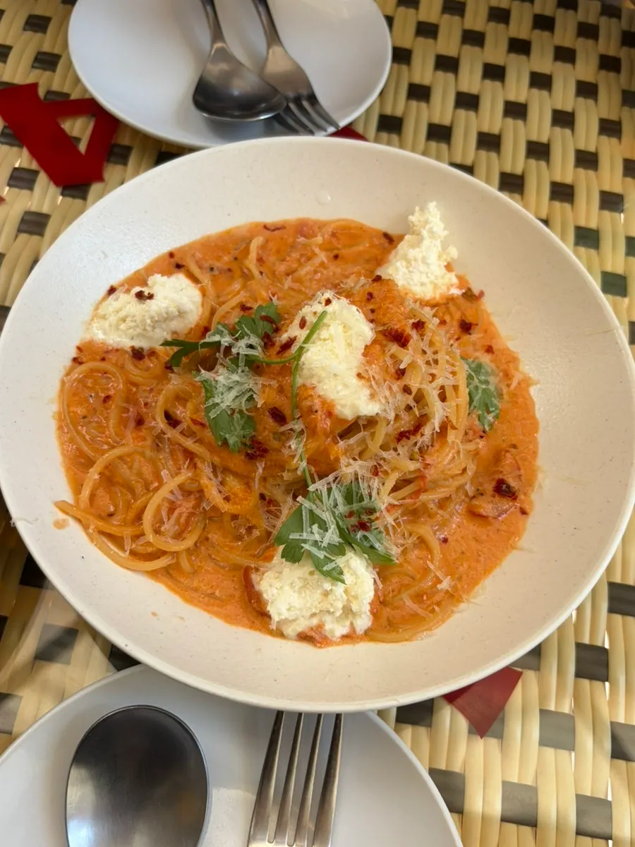 A plate of crab cheese rosé pasta