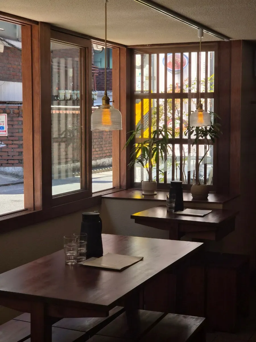 Restaurant seating with bar seats and tables