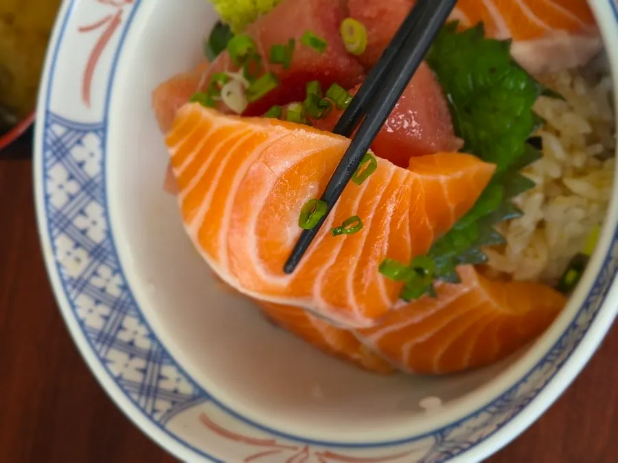 Close-up of salmon and cod roe on rice