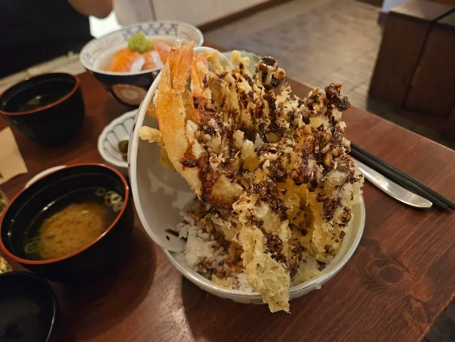 텐동과 함께 마신 아사히 생맥주
