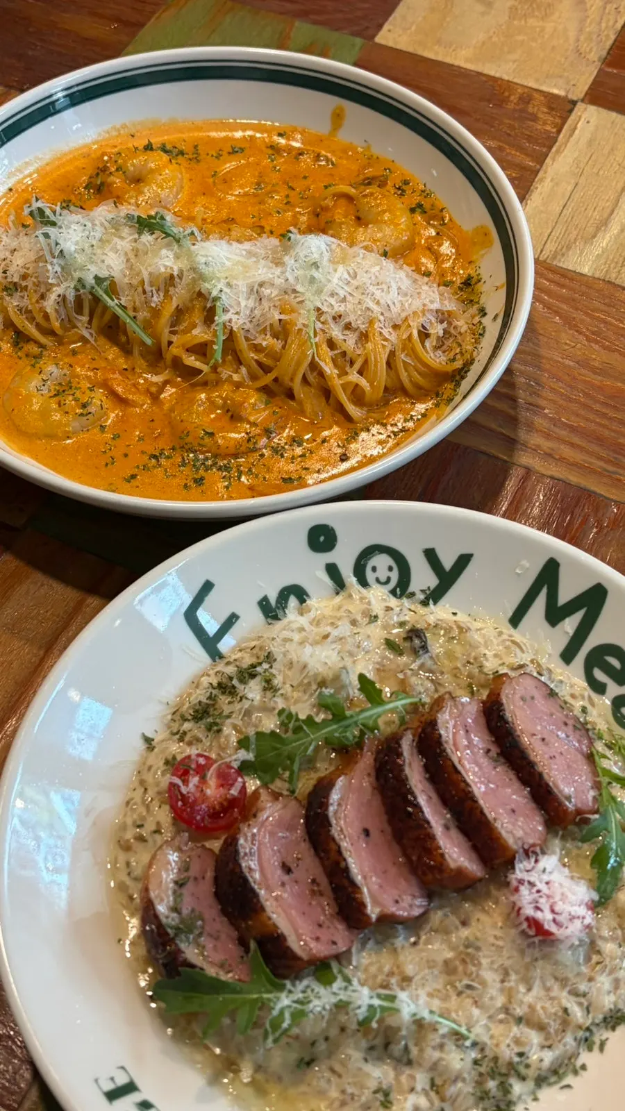 Soft cream risotto and duck