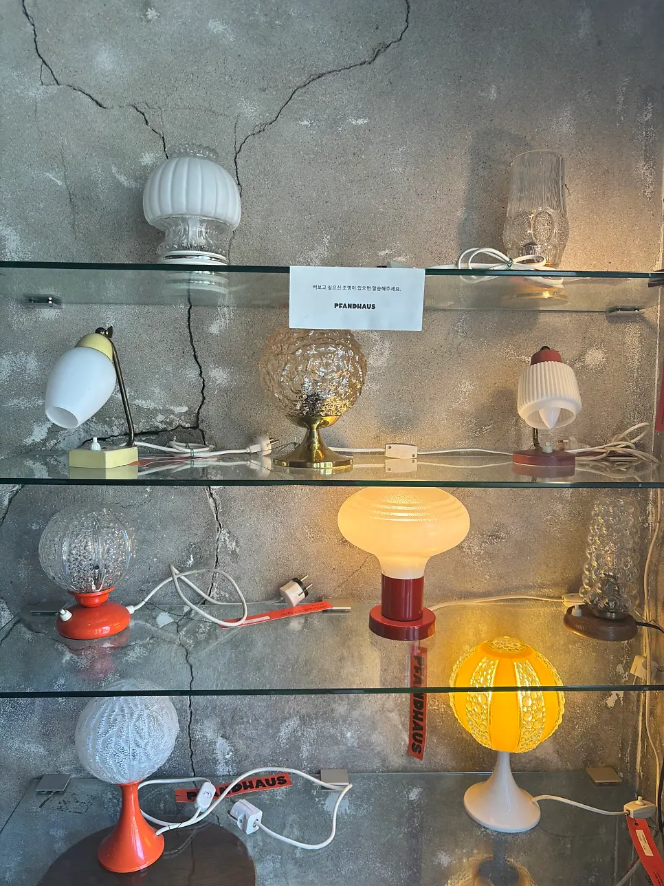 Vintage lighting products with price tags attached