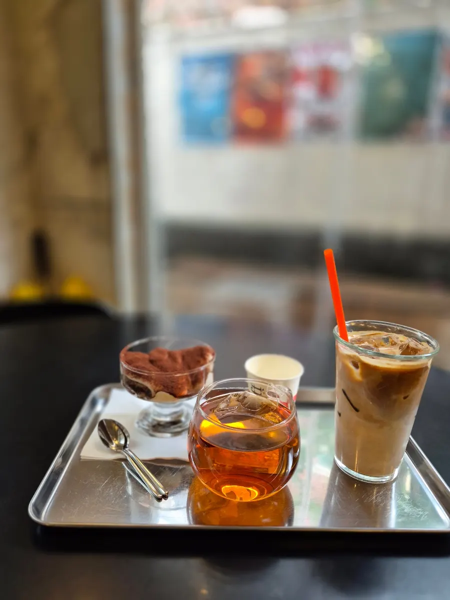 The café view from a rainy window seat