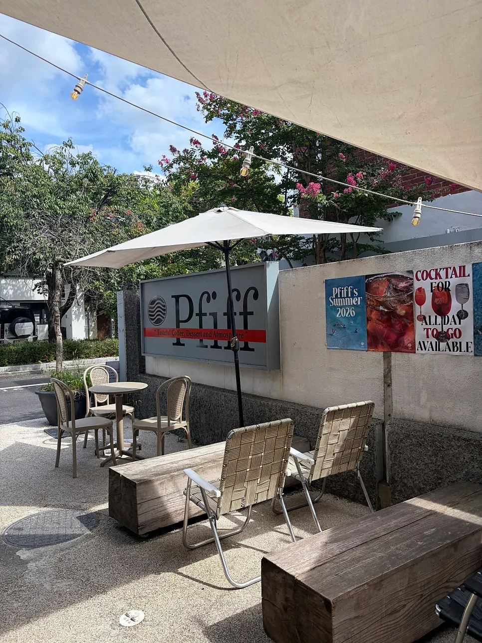 Terrace seating in front of the café