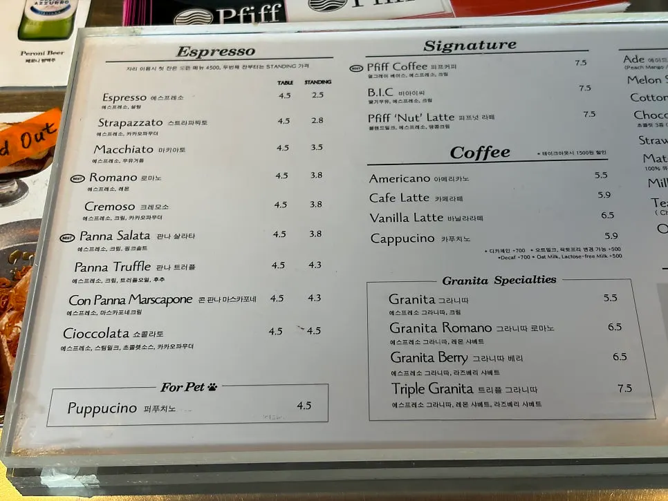 Menu board at Pip Espresso Bar