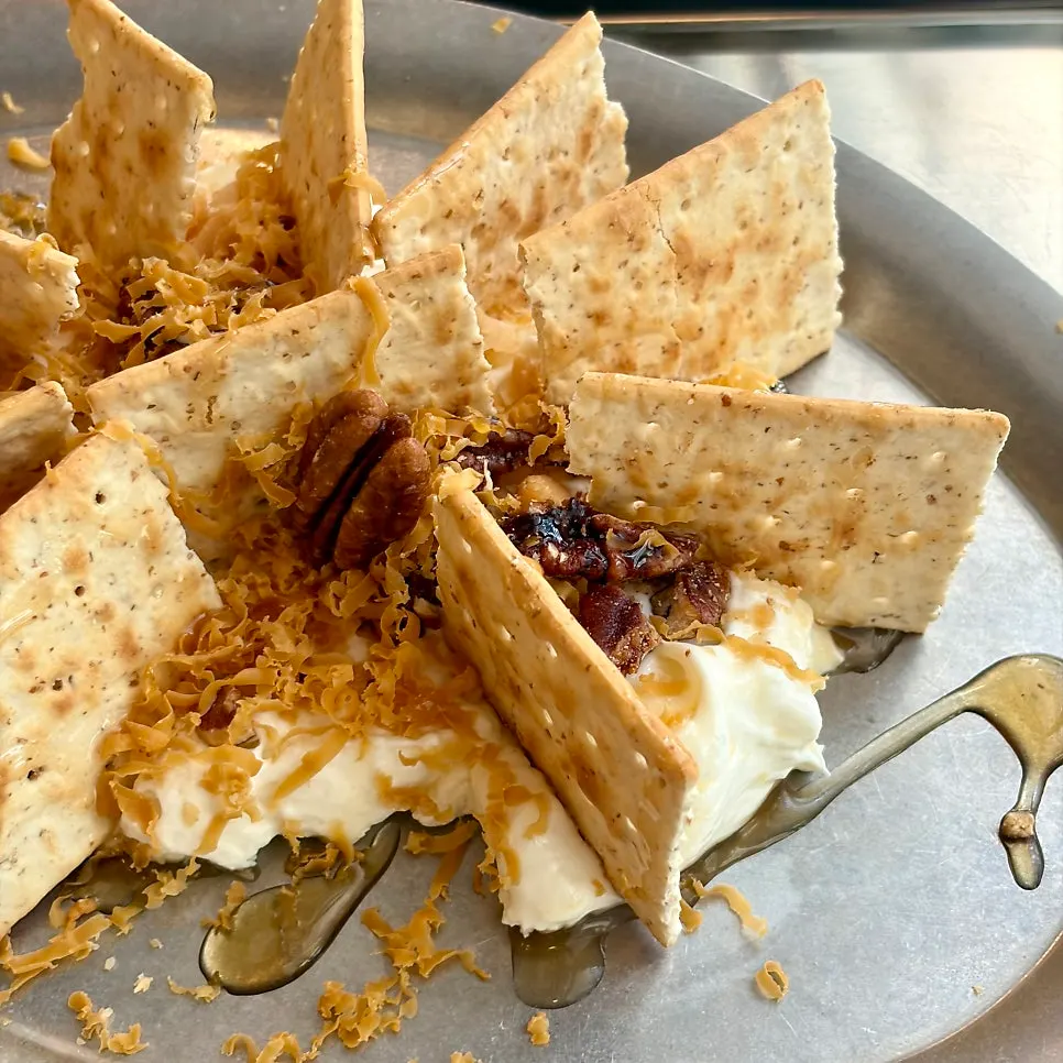Platter with crackers and cream cheese