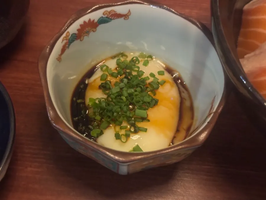 Salmon sake-don with an added poached egg