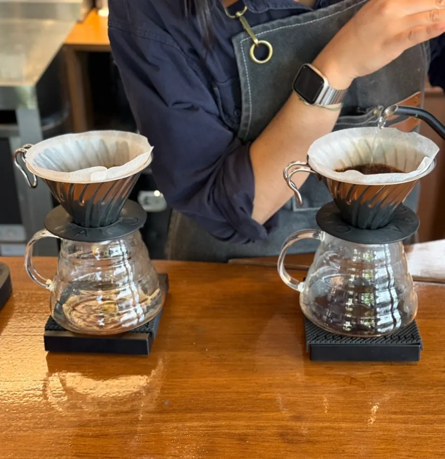 Hand-drip coffee served in a glass