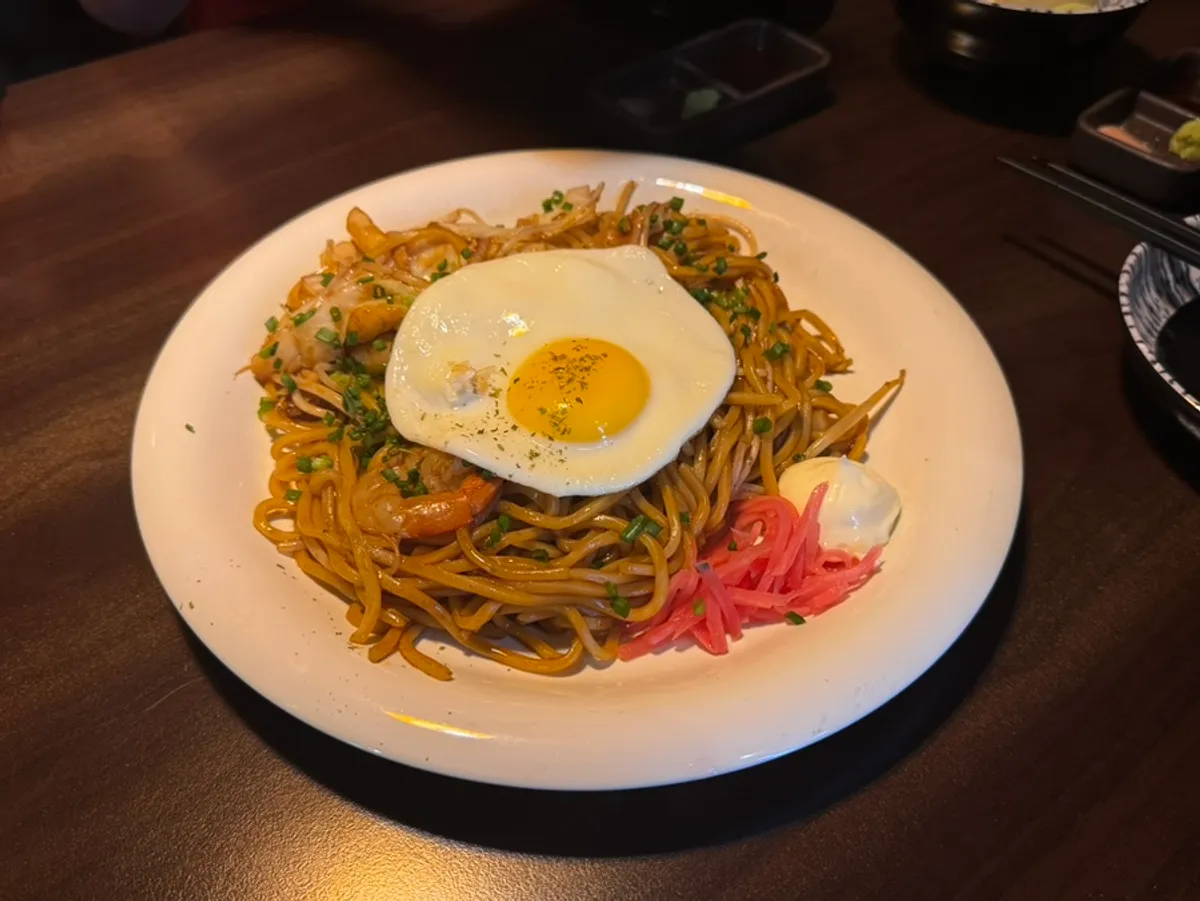 Classic yakisoba topped with a fried egg