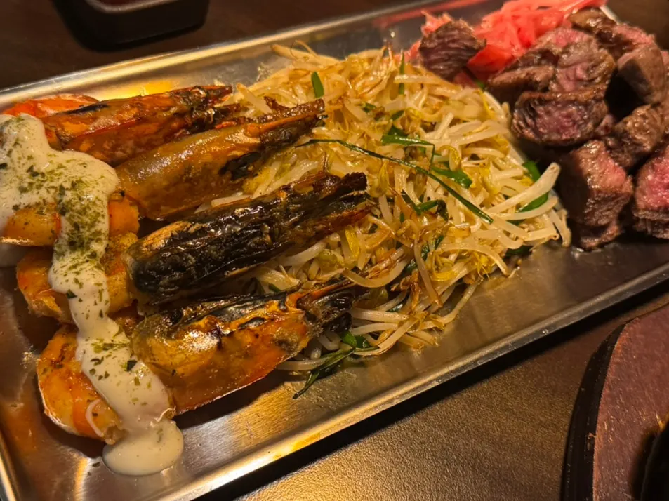Wagyu steak and black tiger shrimp
