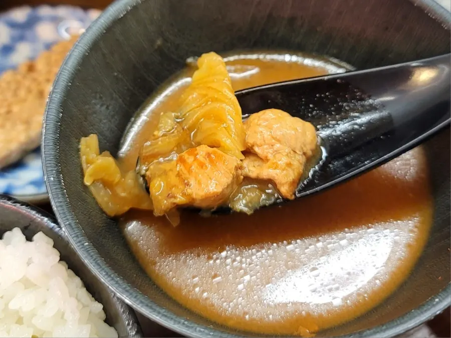 Rich miso soup with meat and cabbage