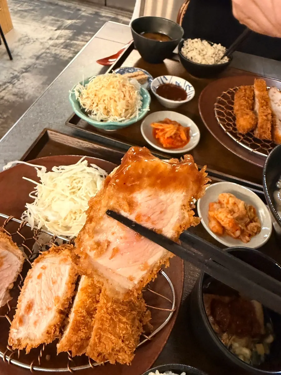 A piece of donkatsu eaten with just a little salt