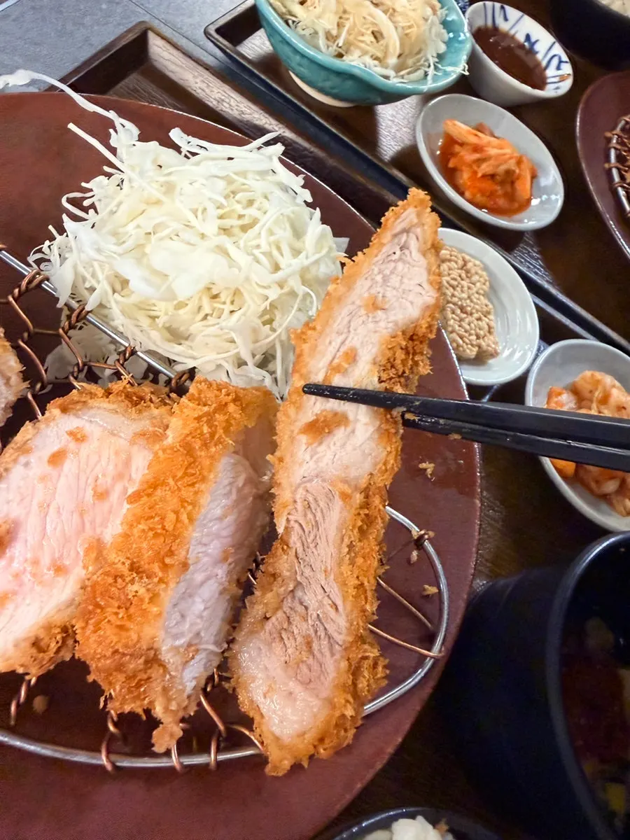Donkatsu dipped in donkatsu sauce
