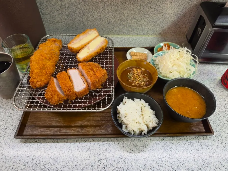 Full spread of triple katsu and spicy curry