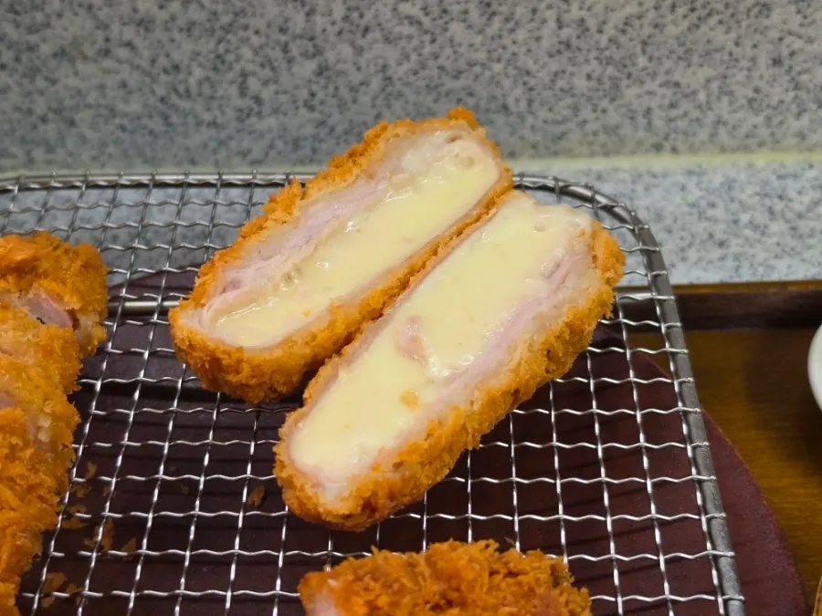 Cross-section of crispy fried fillet katsu
