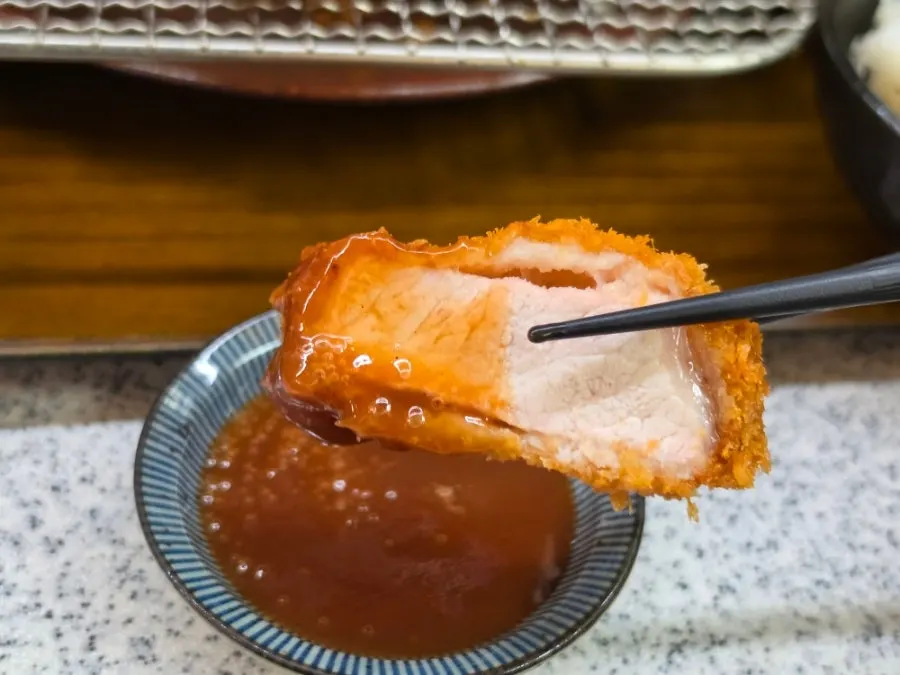 Piece of katsu topped with tonkatsu sauce