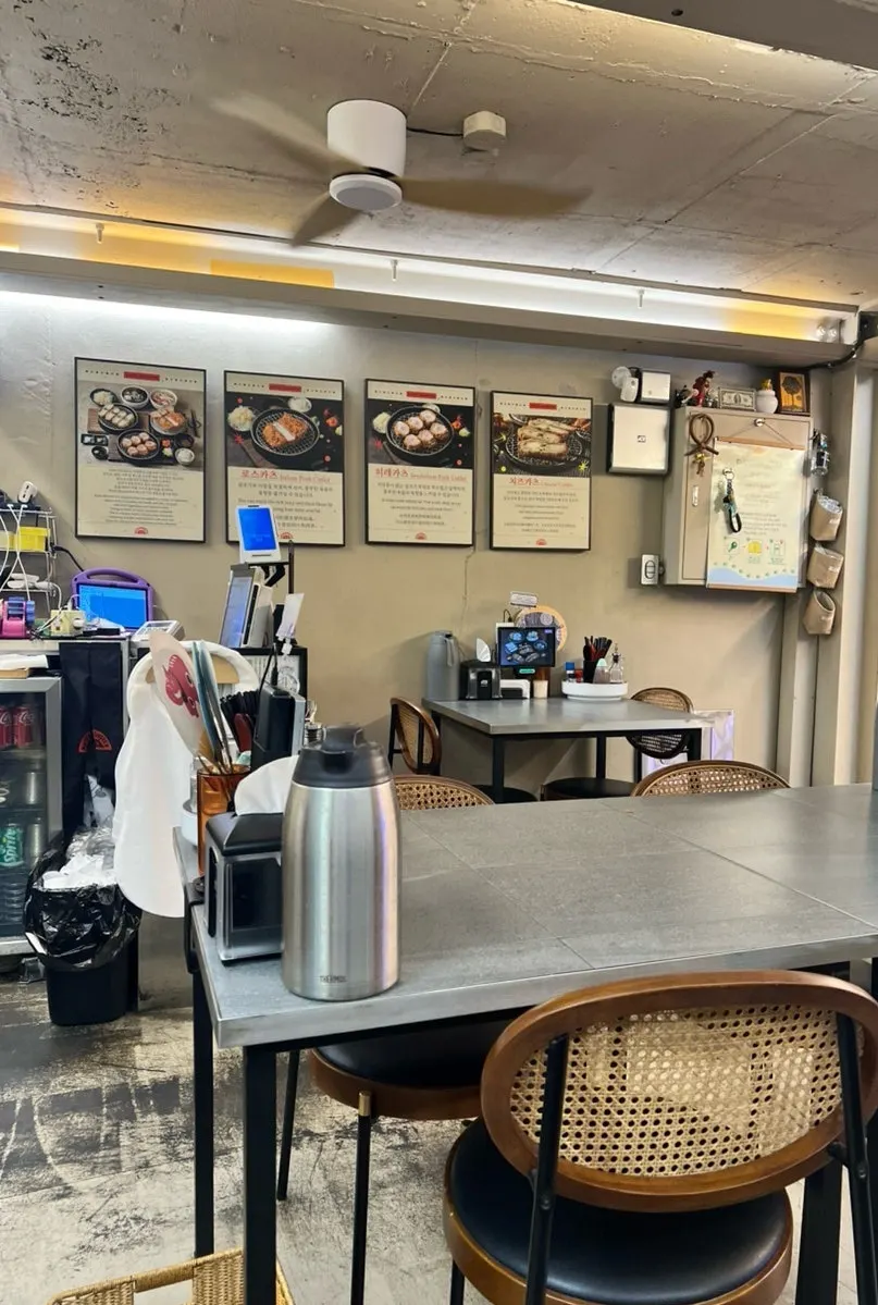 View of the seating area with a solo diner seated