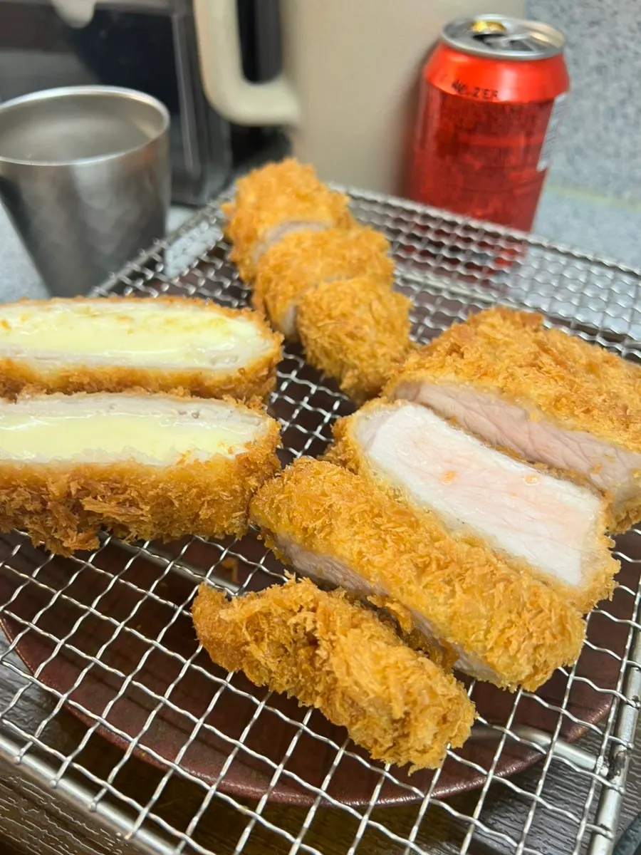 Cross-section of loin katsu with a crisp coating