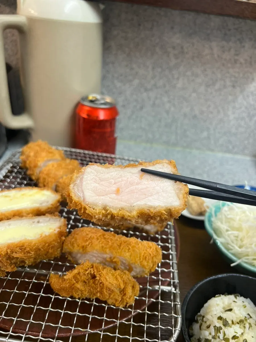 A piece of fillet katsu showing its juices