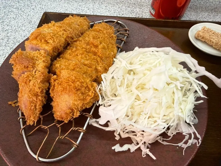 Freshly fried hire katsu with cabbage