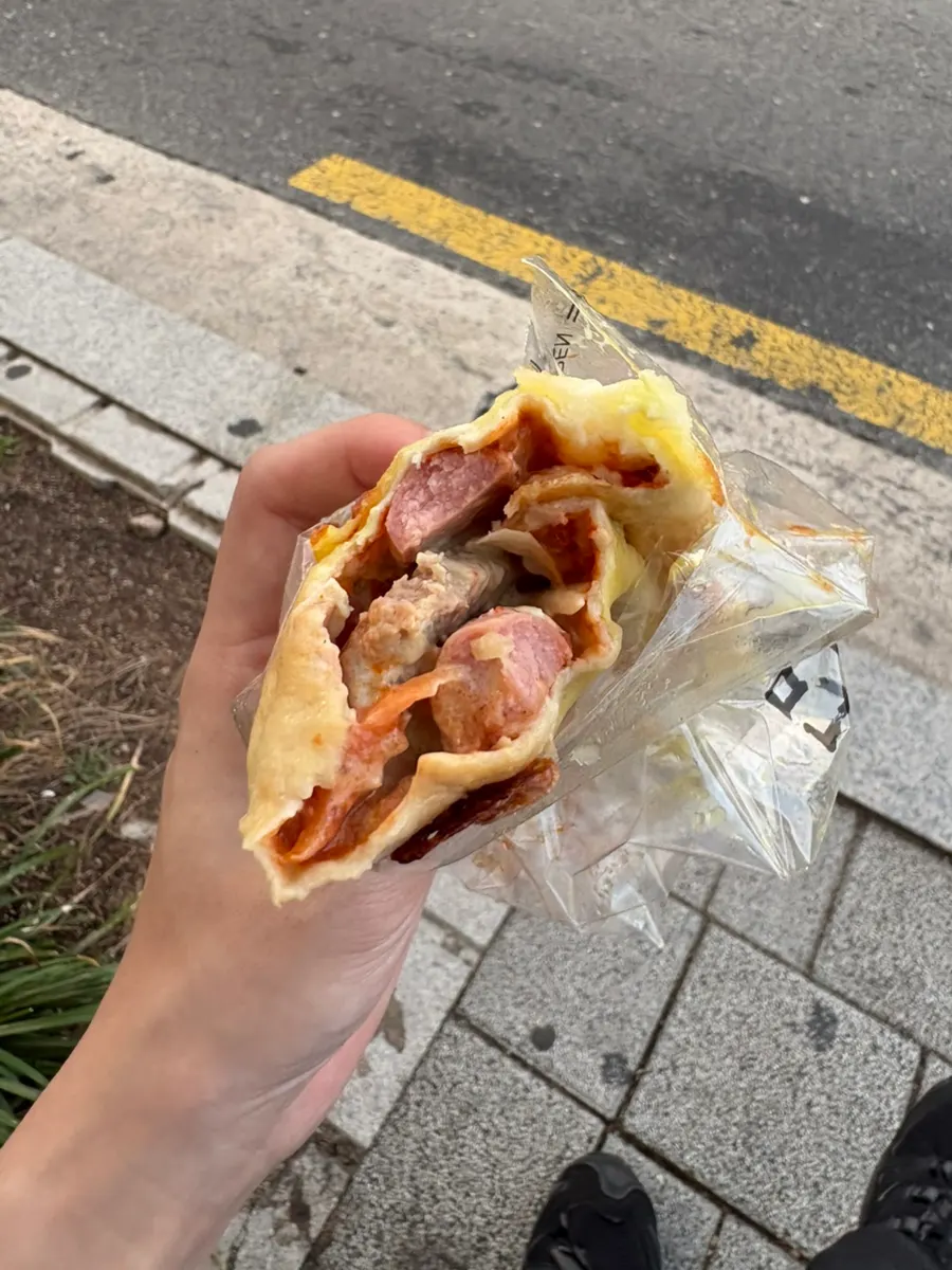Ingredients and sauce inside the tortilla bread