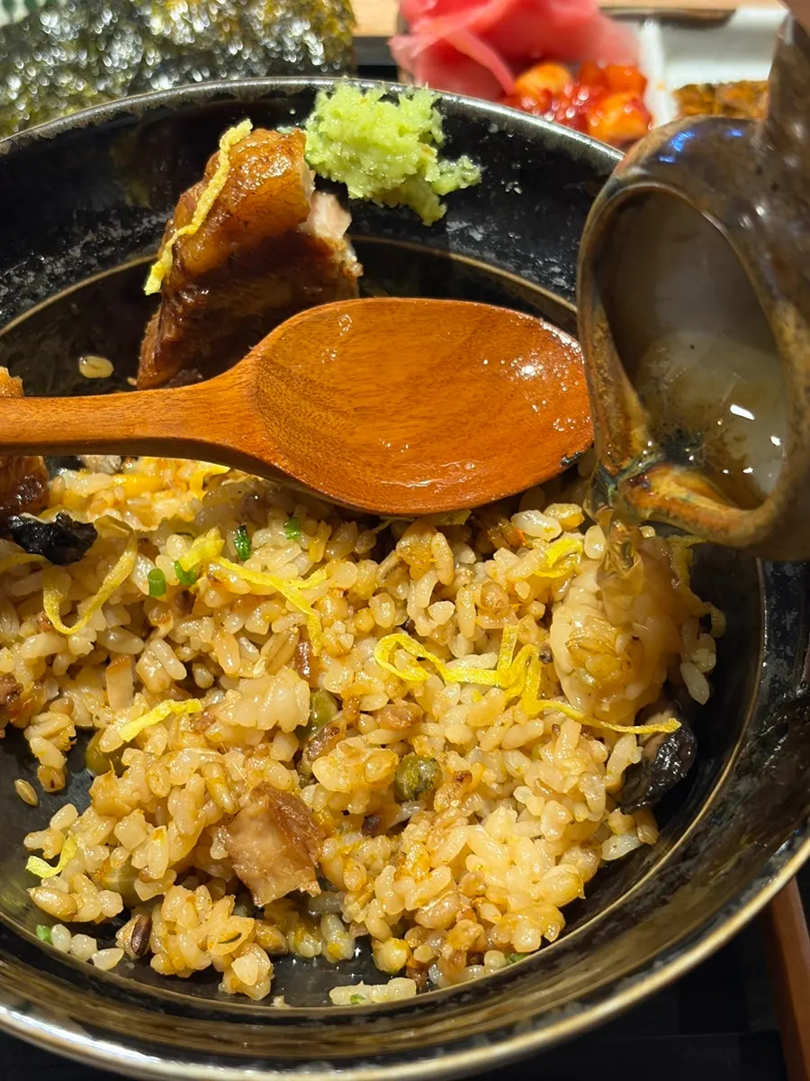 Eel ochazuke with a subtle charcoal aroma