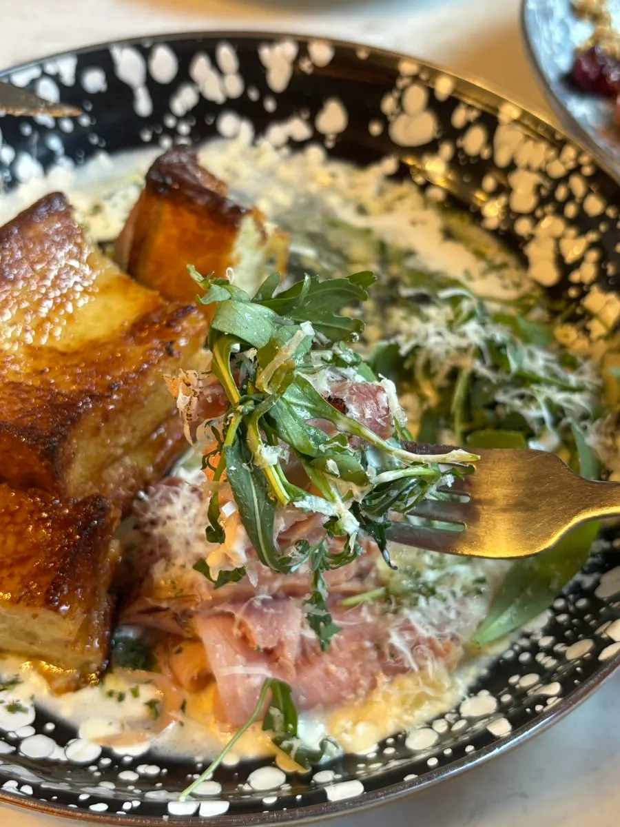 French toast with cream sauce and jambon beurre